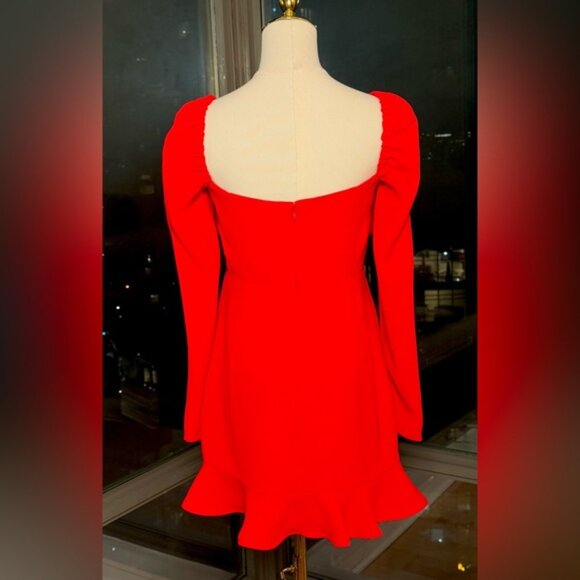 🆕 SELF-PORTRAIT 🧿 NWOT Red Crepe Bow Long Sleeve Mini Dress, Sz UK 14 US 10 - Picture 8 of 15